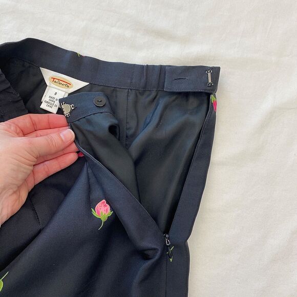 Talbots Silk Ankle Pants Floral Roses Lined Black Womens 8 Bloomcore - Picture 4 of 10